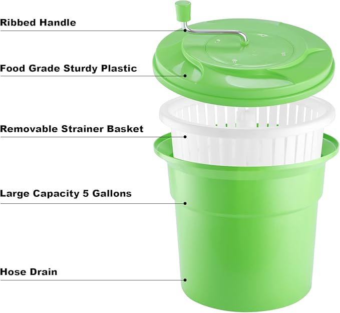 Wutfly 5 Gallon Large Commercial Manual Salad Spinner/Dryer