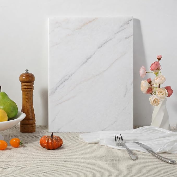 Koville Marble Cutting Board for Kitchen, 16x12 Inches Large Marble Slab Cheese Board, Rectangular Serving Board for Baking Charcuterie Pastry, Natural Stone Board for Countertop (Milas Lilac)