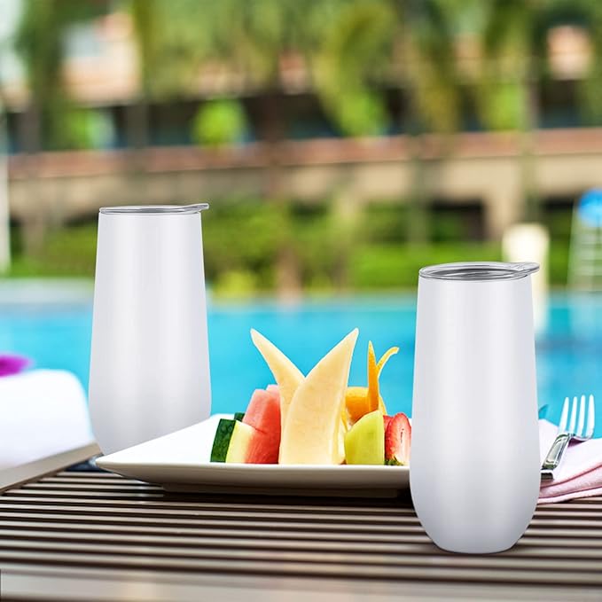 Lifecapido 12oz Stemless Champagne Flute Tumblers - 12 Pack Insulated Stainless Steel Tumbler Set for Wedding, Birthday, Christmas (White)