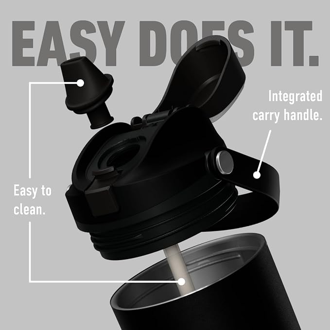Hydrapeak Roamer 32oz Insulated Water Bottle with Straw Lid w/Lock & Handle, Leakproof Stainless Steel, Rubber Grip Base, Travel and Cupholder Friendly, Keeps Drinks Cold 24 Hours (Black)