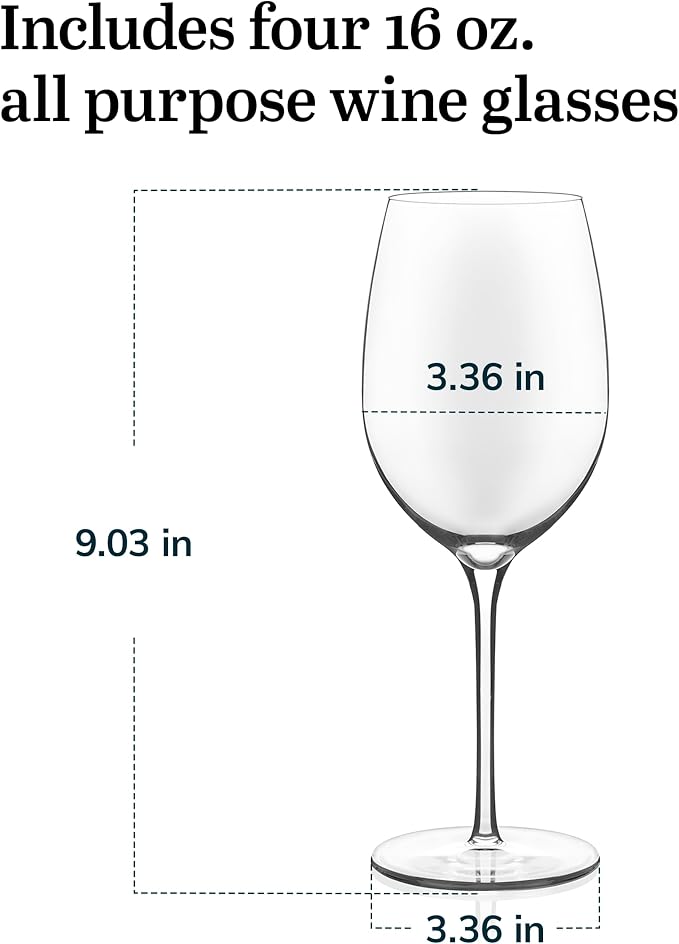Libbey Signature Kentfield All Purpose Long Stem Wine Glasses Set of 4, White and Red Wine Glasses, Curvature Wine Glass Gift Set for All Occasions