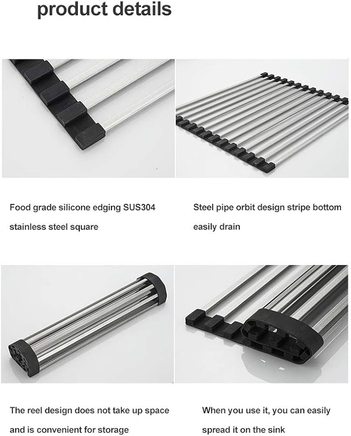 Roll Up Dish Drying Rack Over The Sink Dish Drying Rack Made of Stainless Steel and Silicone Coat Fruit and Vegetable Drying，for Kitchen Sink(39 * 33cm/15.35 * 13inch)