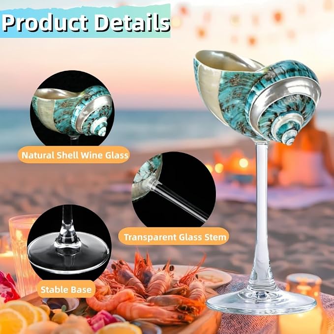2Pcs Seashell Wine Glasses Wedding Wine Glasses Conch Goblet Martini Cocktail Glass Cup for Birthday Wedding Beach Bridesmaids Anniversary Party (D)