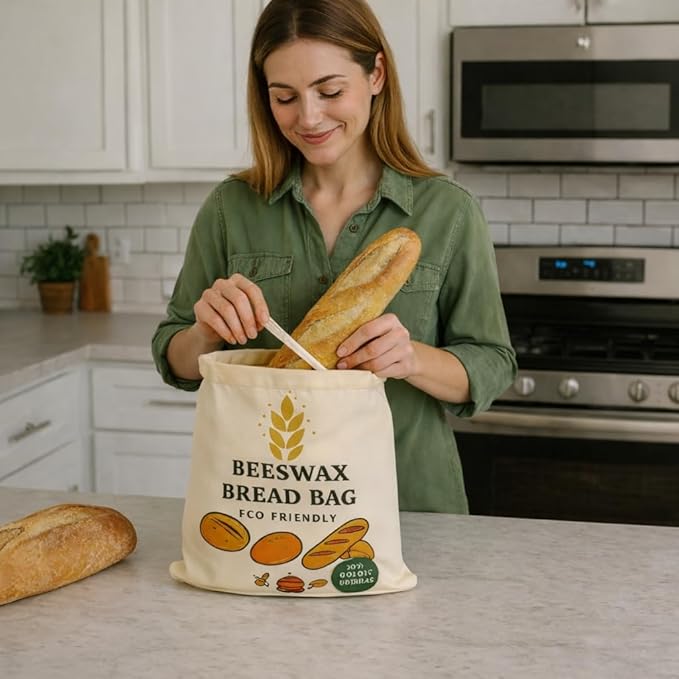 Reusable Beeswax Bread Bag for Sourdough | XL Eco-Friendly, Natural, Food-Safe Storage Bag to Keep Loaves Fresh Longer – Sustainable, Zero Waste | 1 Pack Reusable Beeswax Wrap for FREE