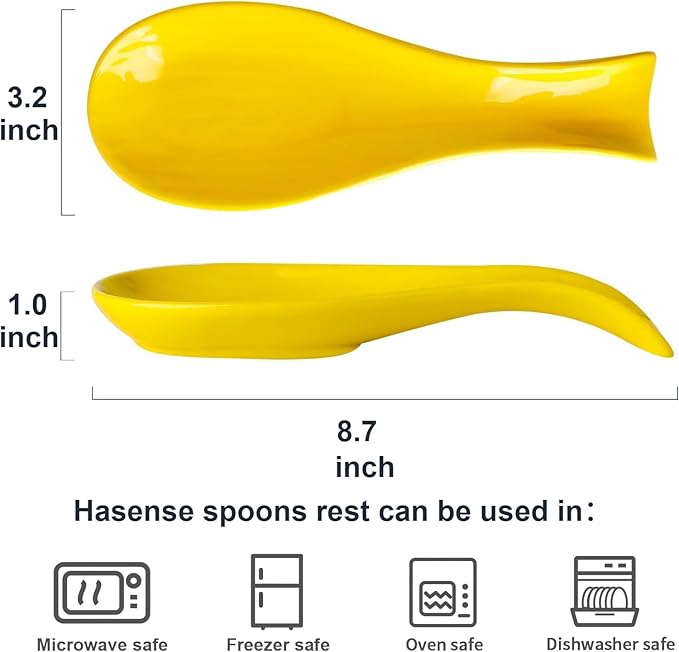 Spoon Rest for Stove Top, Ceramic 8.7 Inch Large Spoon Holder for Kitchen Counter, Yellow Porcelain Utensil Rest for Ladle, Spatula, Tongs, Housewarming Gift, Dishwasher Safe and Heat-Resistant (1 PC)