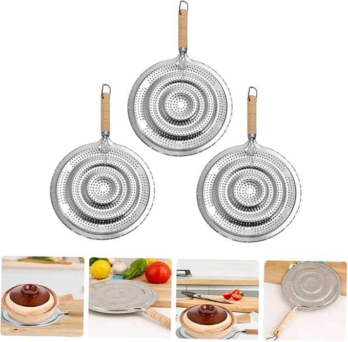 Yardwe Wooden Handle Pot Mat 12.6X8.3 Inch Kitchen Heat Diffuser Insulation Pads for Hot Pots Pans Coffee Makers with Hanging Rope Set of 3