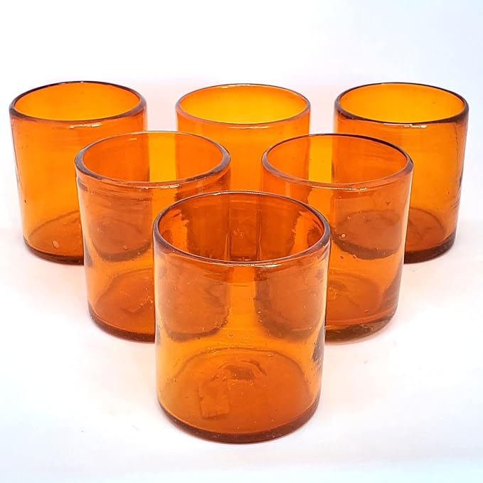 Solid Orange 9 oz Short Tumblers (set of 6), Recycled Glass, Lead-free, Toxin-Free (9oz Tumbler)