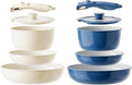 Redchef Ceramic Pots and Pans, Nonstick Kitchen Cookware, Non Toxic Pots and Pans Non Stick, PFAS PFOA & PTFE Free, Detachable Handle 10 Piece Set (Beige+Blue), RV Cookware