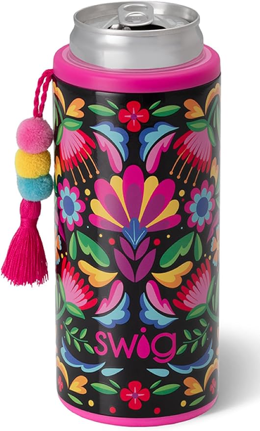 Swig Life Skinny Can Cooler, 12oz Insulated Slim Can Holder, Stainless Steel Cooler, Covers for Tall Beer Bottles, Beach Accessories for Women (Caliente)