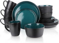 Plates and Bowls Sets, 16 Pieces Dinnerware Sets, Dishes Set for 4, Christmas, Kitchen Set is Home Essentials, Dark Green & Black