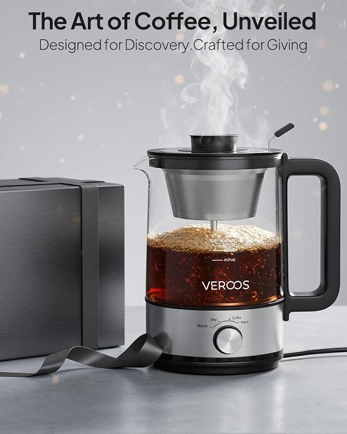 Percolator Coffee Pot Electric, 6-Cup, Double-Layer Stainless Steel Filter Mesh, Borosilicate Glass, Auto Mode & Keep-Warm, Detachable Cord