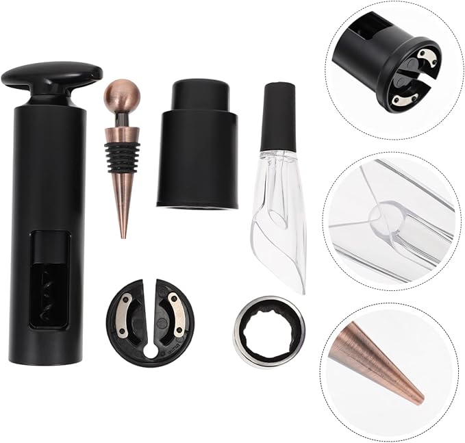 KICHOUSE 6pcs Wine Opener Set Corkscrew Vacuum Wine Stopper Decanter Pourer Stylish Accessories Easy to Use