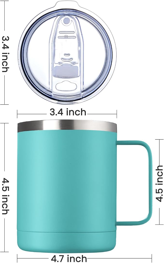 MEWAY 12oz Coffee Mug With Handle 8 Pack Bulk,Stainless Steel Insulated Travel Tumblers With Sliding Lid,Double Wall Vacuum Camping Cup for Hot & Cold Drinks Tea (Light Green,Set of 8)