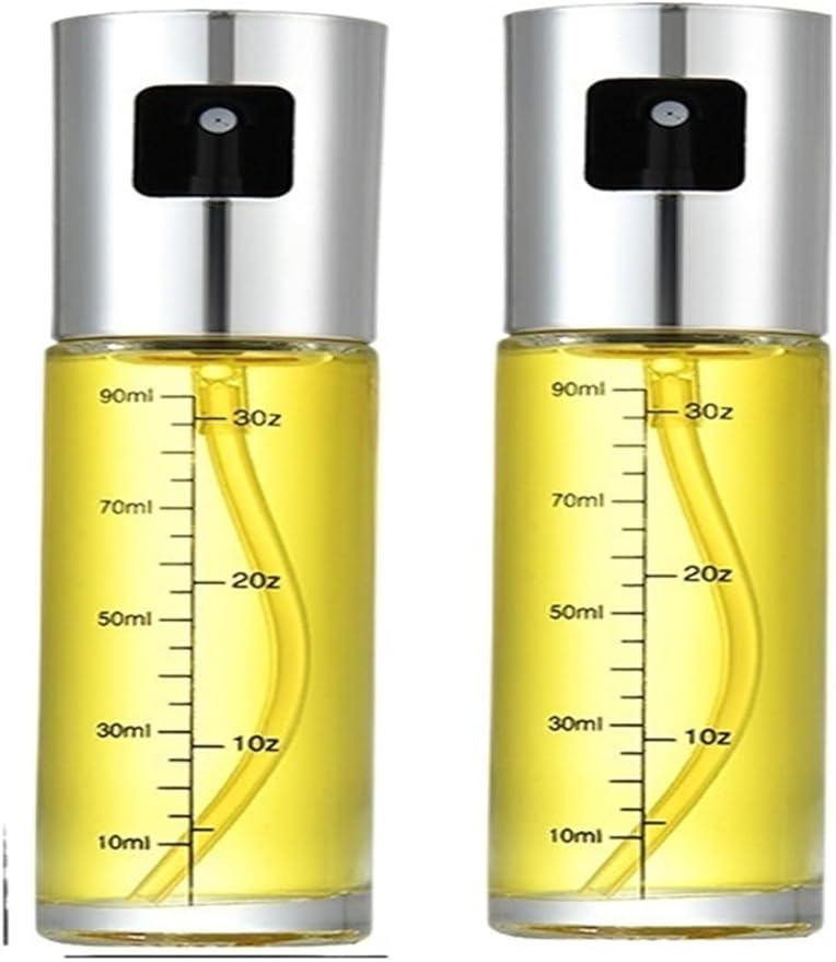 Glass Oil Sprayer Cooking Spray Mister Fit For Salad BBQ Kitchen Baking Empty Vinegar Bottle(Silvery-2PCS)