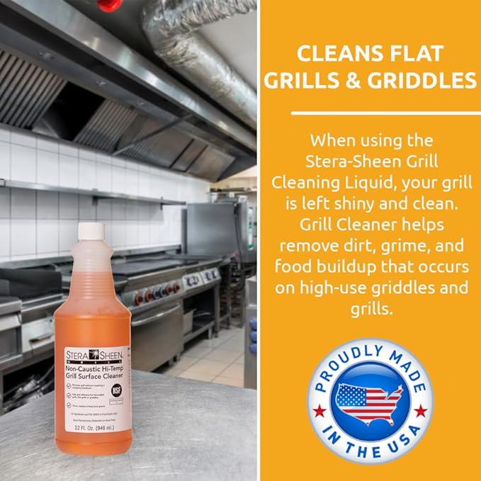 Stera Sheen - Grill Cleaner - Food Safe, Non-Caustic Formula - Restaurant & Cafe Quality Cleaner for Flat Top Grills and Griddles - Eliminate Tough Encrusted Grease - 32 fl oz Bottle (1 count)