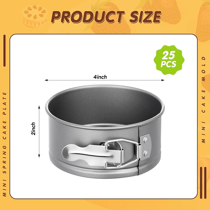 Sunnyray 25 Pcs 4 Inch Springform Pan for Baking Mini Cheesecake Pans with Removable Bottom Nonstick Leakproof Round Cake Mold Spring Form Molds for Mini Cheesecake Pizza and Quiches (Grey)