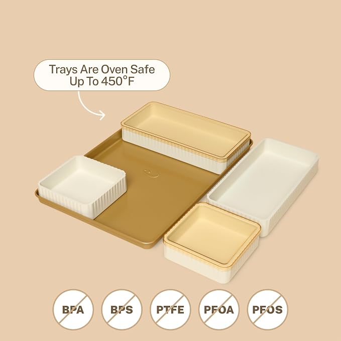Cravings by Chrissy Teigen Silicone Baking Pans Set, Nonstick Bakeware Set for Meal Prep and Serving Dishes, 4 Trays, 4 Lids, 1 Baking Sheet, Oven Safe to 450 Degrees