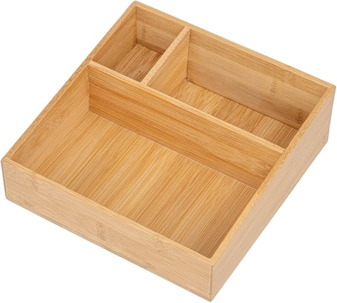 Restaurantware-8.3 x 8.3 x 2 Inch Coffee Condiment Organizer, 1 Square Creamer Organizer - 3 Compartments, Break-Resistant, Bamboo Coffee Accessory Caddy, Won't Chip, For Sugar Packets And Creamers