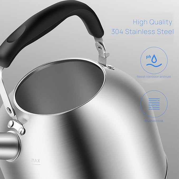 4.2 Quart/4L Stainless Steel Whistling Tea Kettle,Brushed Satin, Suitable to Boiling Water & Tea on Induction Stove, Gas Stove Top Teapot