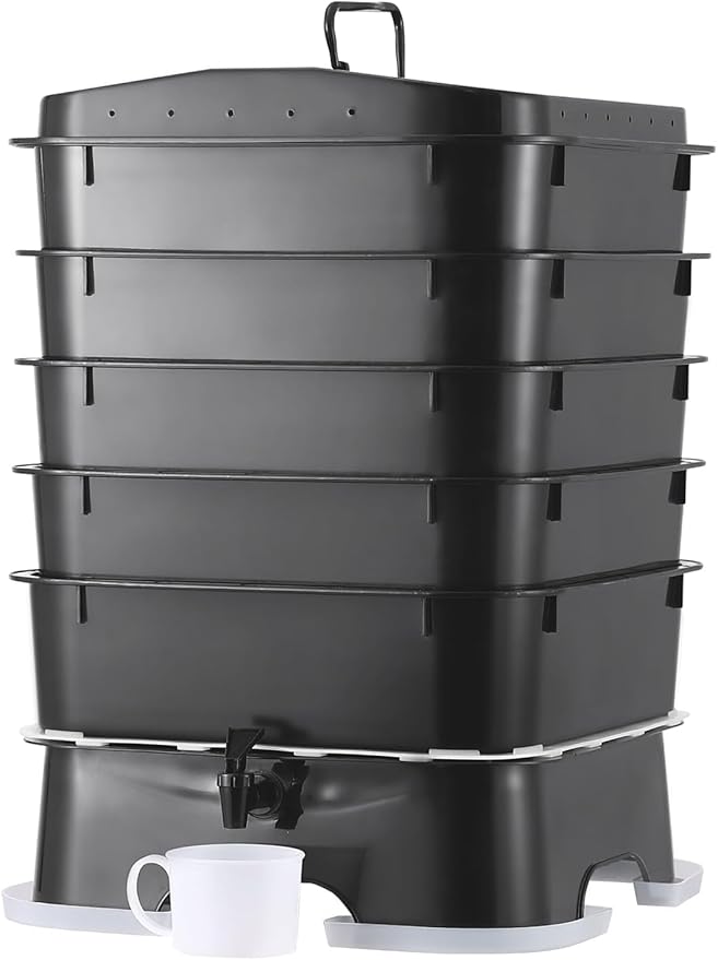 The Original VermiHut® Plus 5-Tray Worm Composter – Indoor & Outdoor Vermicomposting Bin | Sustainable Design for Food Waste Recycling- Black