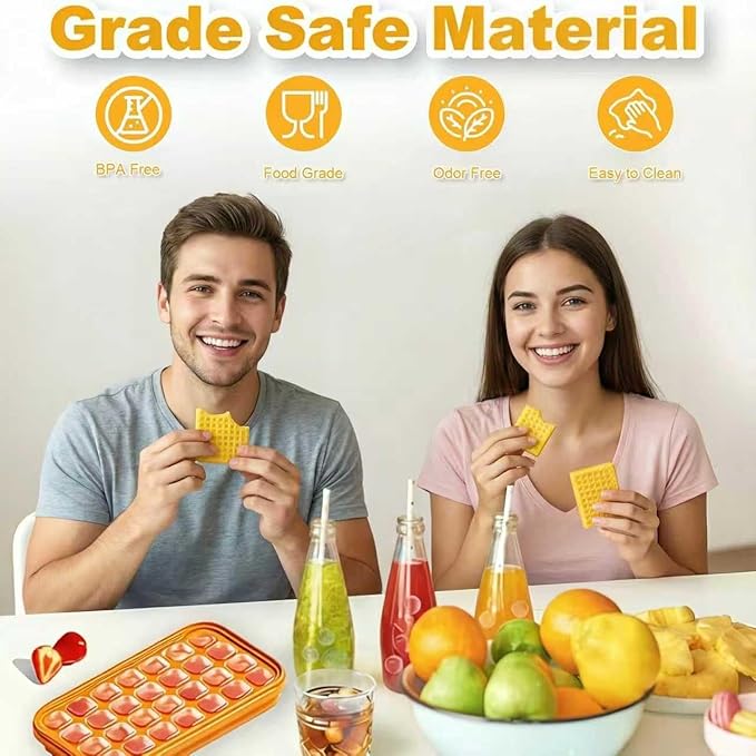 Effortless Ice Cube Tray, One-Second Release Ice Maker with Large Storage Bin and Ice Scoop, 2-Pack Stackable Silicone Trays Makes 56 Cubes, Odor-Free & Space-Saving for Cocktails & Coffee