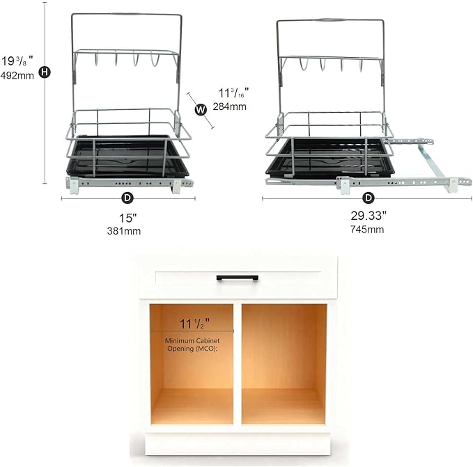 Under Sink Organizer（11.18" W X15 D） Pull Out Cabinet Organizer For Cleaning Supplies, Under Sink Slide Out Cleaning Caddy, Under Kitchen Bathroom Sink Organizer