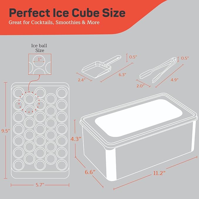 Emporio Kitchen Round Ice Cube Tray Set Pack of 4, BPA-Free Stackable Trays with Lid & Tongs, 33 Ice Balls Per Tray for Whiskey, Drinks, and Cocktails, Quick Release Round Ice Cube Mold, White