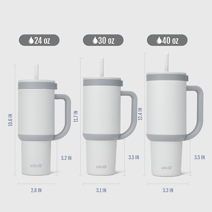 Ello Oasis 30 oz Tumbler with Handle & Retracting Straw | Reusable Insulated Stainless Steel Cup 100% Leakproof, Gifts for Teens Women Men | Keeps cold for 20 Hours, Cup Holder Friendly, Grayscale