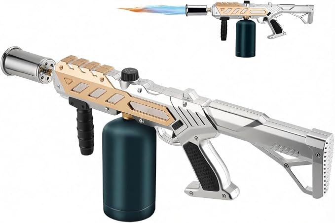 Powerful Propane Torch with Detachable Design, Adjustable Flame Kitchen Blow Torch, Flamethrower Gun Torch Burner for BBQ, Searing Steak, Welding, Camping Charcoal Lighter (Tank Not Included)