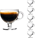 Glass Coffee Mugs with Handle - 8 OZ Footed Glass Coffee Cups - Footed Transparent Tea Cup for Latte, Cappuccino, Dessert, Beverages