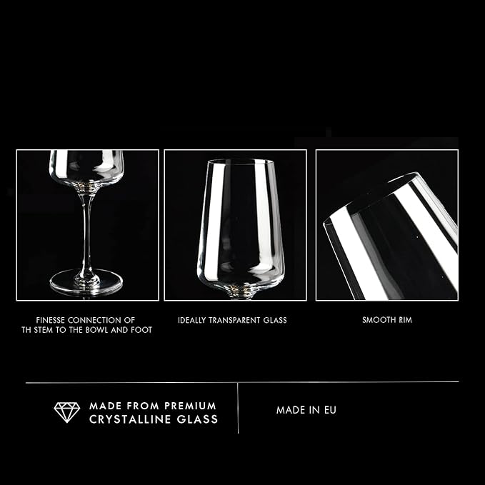 Krosno Red Wine Glasses | Elegant Design | Set of 6 | 16.9 oz | Infinity Collection | Ideal for Home, Restaurants and Receptions | Dishwasher Safe | Lead-Free Crystal Glass