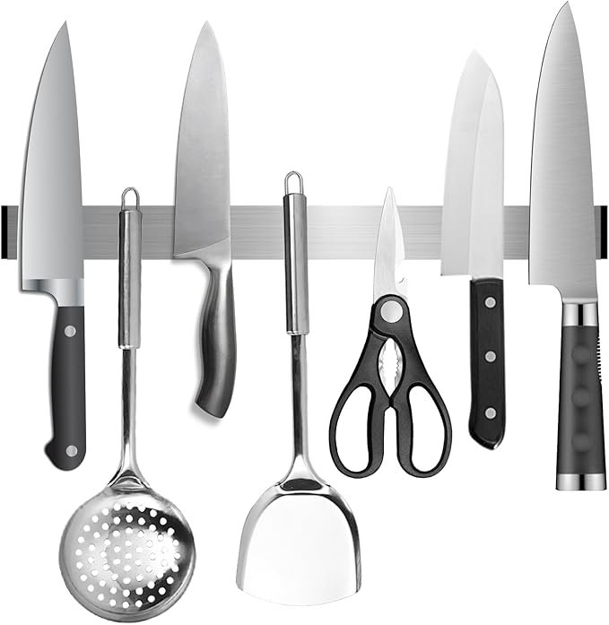 Magnetic Knife Strips, No Drill Magnetic Knife Holder for Wall 20 Inch, Stainless Steel Knife Magnetic Strip Use as Knife Bar, Knife Holder for Kitchen Utensil Organizer