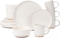 OTAGO 16-Piece Stoneware Dinnerware Set for 4 with Mugs, Plates and Bowls Sets with Partially Unglazed Base, Scratch Resistant Ceramic Dish Set, Microwave & Dishwasher Safe for Kitchen,White