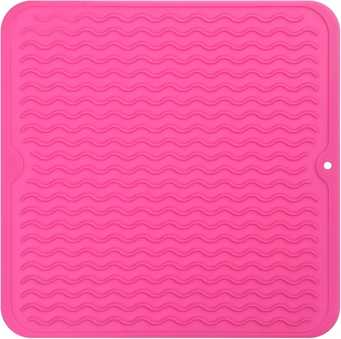 MicoYang Silicone Dish Drying Mat for Multiple Usage,Easy clean,Eco-friendly,Heat-resistant Silicone Mat for Kitchen Counter or Sink,Refrigerator or Drawer liner Rose M 12 inches x 12 inches