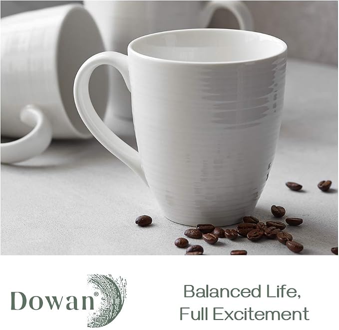 DOWAN Coffee Mugs, 17 Oz Coffee Mug Set of 6, Corrugated Tea Mugs (White)