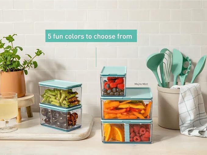 Prepdeck Food Storage Containers from 20% More Capacity - Streamlined & Stackable - Super Seal Lids - Measure in ml, oz & Cups - Color-Matched Grippy Silicone Foot Trim - 3 Size Options, 5 Colors