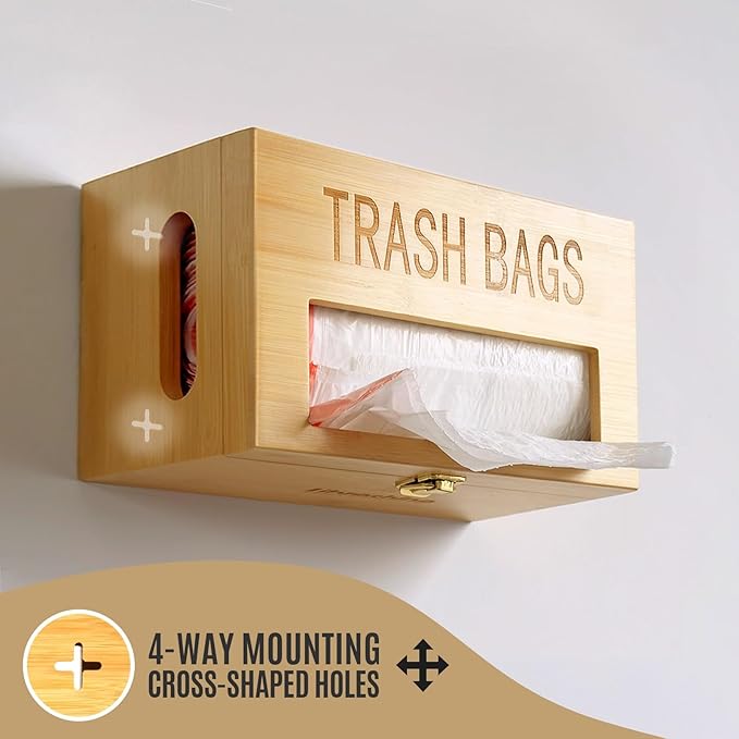 Libreshine Extra Large Bamboo Trash Bag Dispenser Holder for Tall Kitchen Bags, Fits Costco Jumbo Rolls, 13–33 Gallon Garbage Bag Organizer for Pantry, Under Sink/Wall/Cabinet/Freestanding Mount