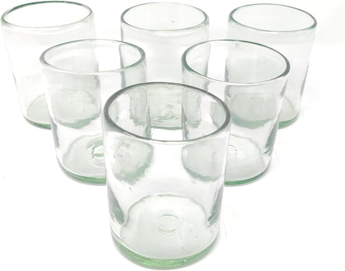 Dos Sueños Hand Blown Mexican Drinking Glasses – Set of 6 Natural Clear Tumbler Glasses (10 oz each)