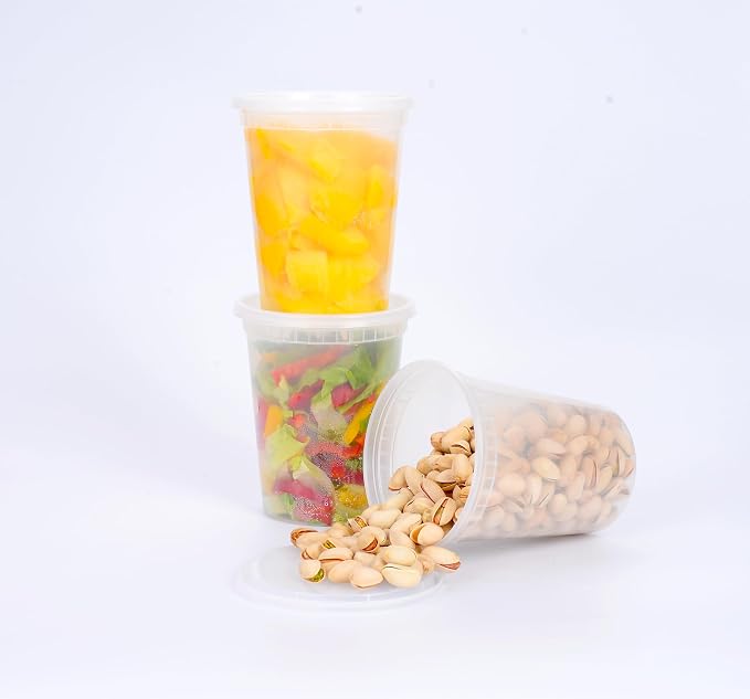EDI [32 OZ, 40 Sets] Plastic Deli Food Storage Containers with Airtight Lids | Microwave-, Freezer-, Dishwasher-Safe | BPA Free | Heavy-Duty | Meal Prep | Leakproof | Recyclable