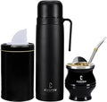 Cuopru Premium Stainless Steel Yerba Mate Kit, Gourd, 33.8oz Insulated Bottle, Container, Bombilla, Cleaning Brush, Tea Filter Set, Matte Black