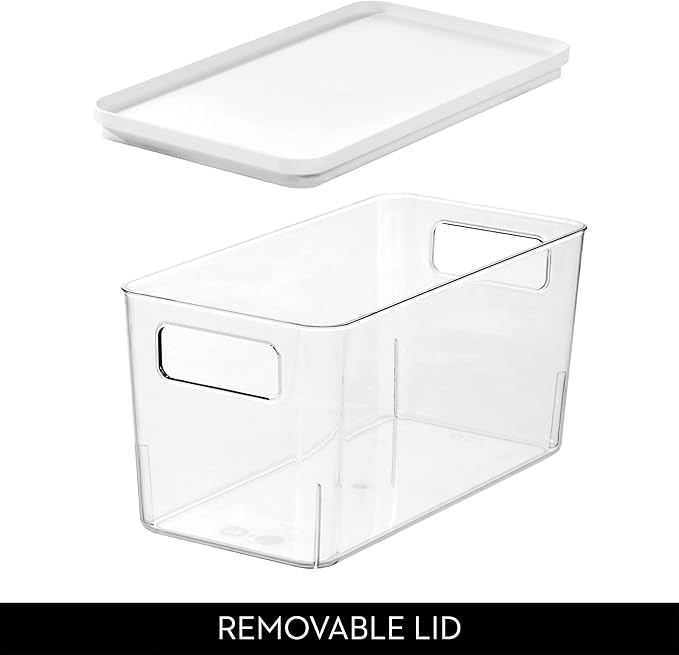 iDesign Plastic Pantry Bin with Lid and Handles - Set of 3 - Clear/Marshmallow White