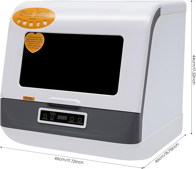 Portable Countertop Dishwasher, Compact Mini Dishwasher with 4 Wash Programs (Quick/Standard/Strong/Fruit), No Installation Needed, Space-Saving for Apartments RVs Small Kitchens