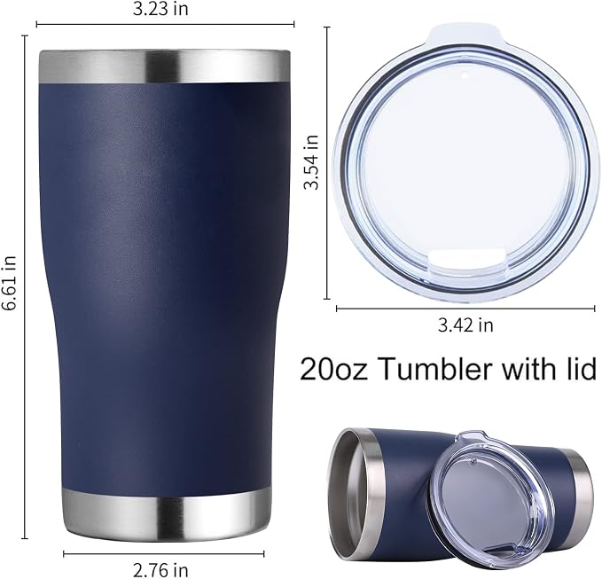 DOMICARE 20oz Tumbler with Lid Stainless Steel Tumblers Bulk, Double Wall Vacuum Insulated Coffee Travel Mug Powder Coated Tumbler, 8 Count (Pack of 1) Navy
