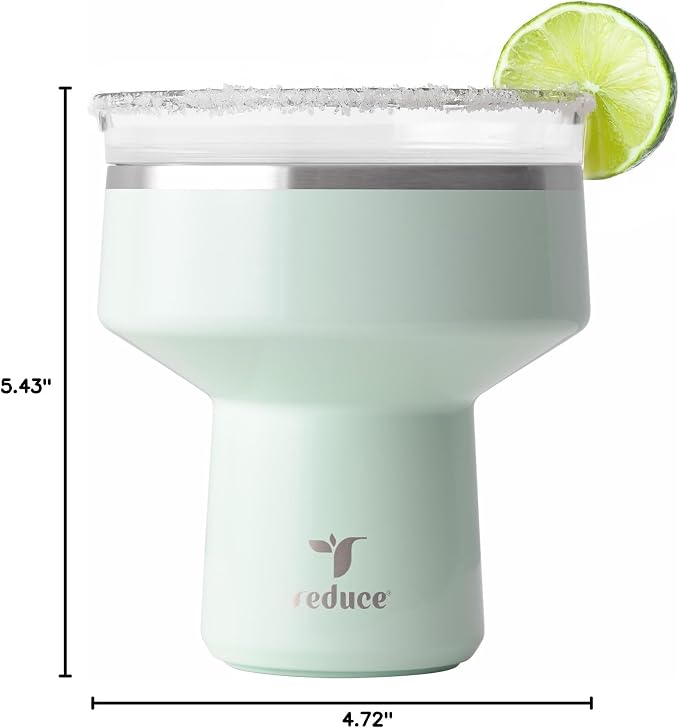 REDUCE Saltini 16 oz Cocktail Tumbler - Insulated Margarita Tumbler with Lid - Keeps Drinks Cold for 10 Hours - 360 Sippable Martini Glass Alternative - Shatterproof, Perfect for Parties - Sea Glass