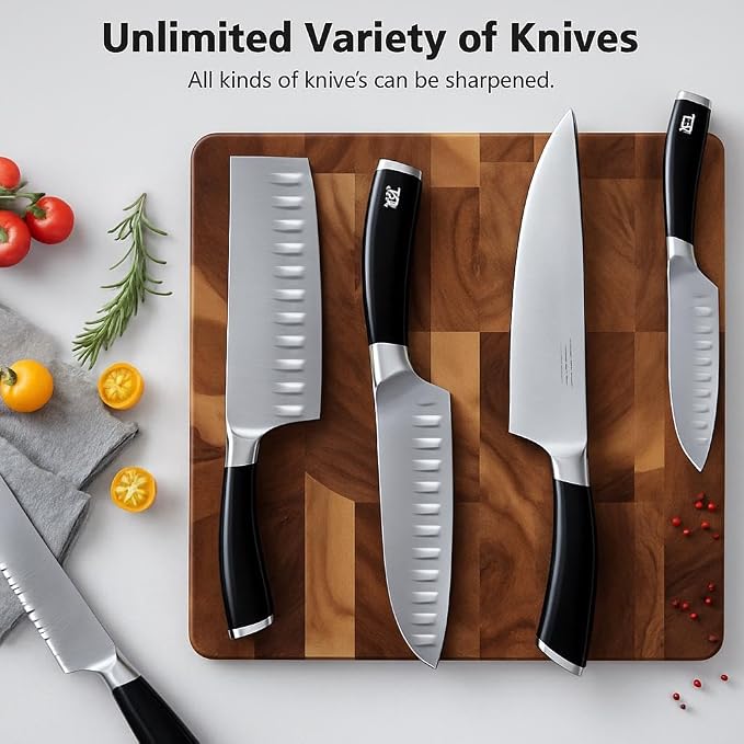 Rolling Knife Sharpener - 400/1000/3000 Grit Diamond & Ceramic Discs Leather Strop & Anticut Gloves | Knife Sharpener for All Knives