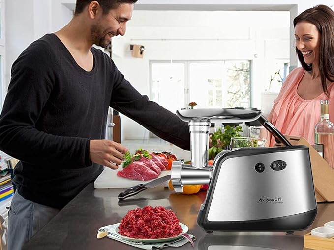 AAOBOSI Meat Grinder Electric, [2800W Max] Meat Grinder, Cheese Grater, Sausage Maker & Kibbe Kit for Home Use