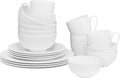 Bone China Dinnerware, 20PC Set, Service for 4, White Embossed, stripe, Microwave Safe, Translucent, Elegant giftware, Dish set, Essential Home, Kitchen Dishes, Dinner Set