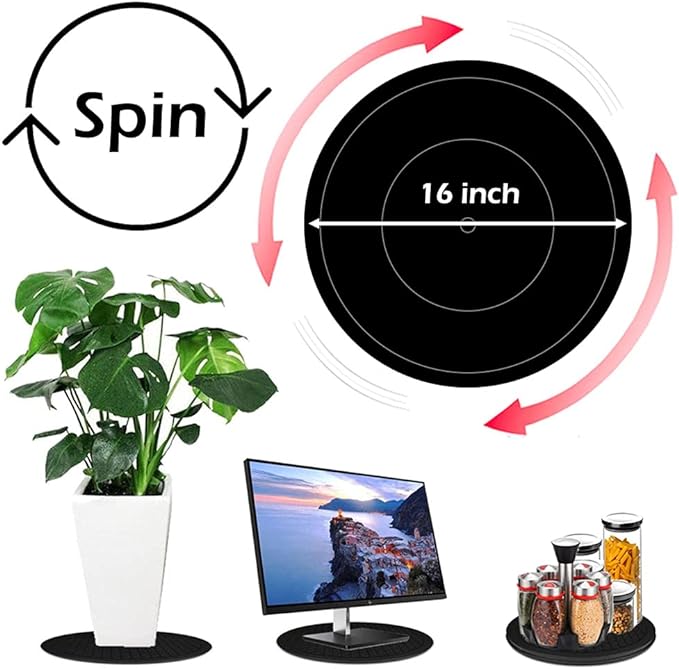 16 Inch Lazy Susan Turntable - Heavy Duty Rotating Swivel Steel Ball Bearings - Flat Base Stand for TV/Computer/Monitor/Arts/Crafts/Bonsai/Statue/Cabinet Organizer (2 Pack/Black)