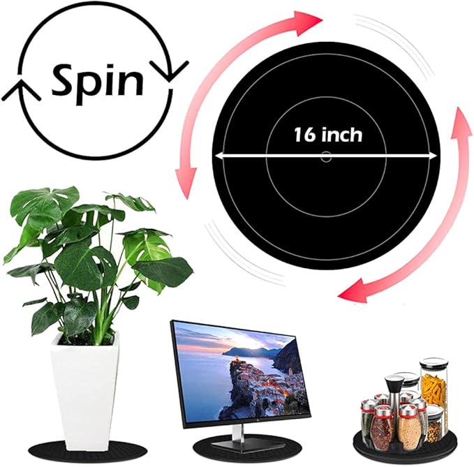 16Inch Lazy Susan Turntable - Heavy Duty Rotating Swivel Steel Ball Bearings - Flat Base Stand for TV/Computer/Monitor/Arts/Crafts/Bonsai/Christmas Tree/Cabinet Organizer(Plastic&Black)