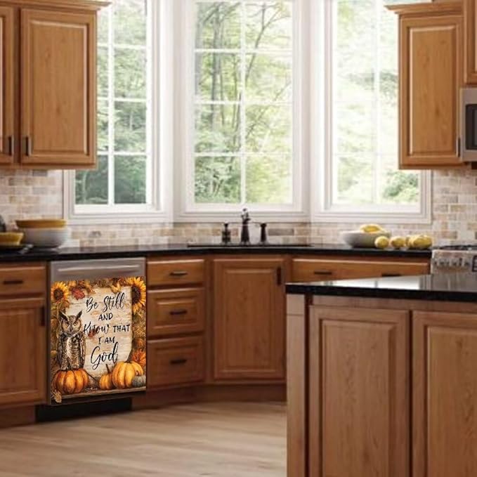 Owl Dishwasher Door Front Magnetic Cover,Pumpkin Magnet Sticker Sunflower Refrigerator Panel Decal,Christian Halloween Dishwasher Decoration Front Door Cover,Home Appliance Sticker,23"x17"